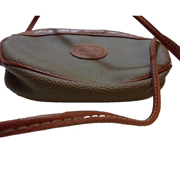 Saddle River Crossbody Oval Bag Olive Green Tan Pebbled Leather - Picture 3 of 7